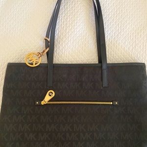 Michael Kors black canvas fabric tote bag/handbag.
